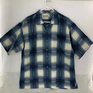 Tommy Bahama 100% Silk Blue White Casual Button Down Shirt Size L